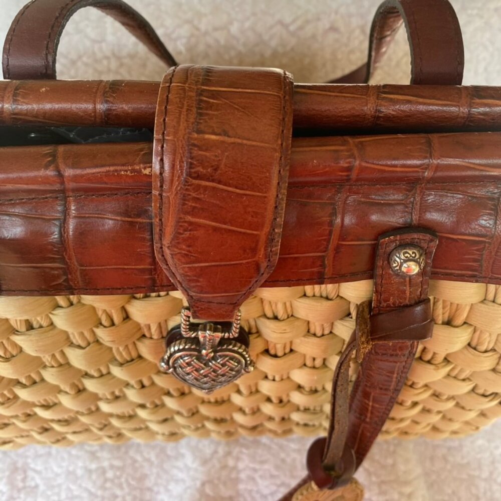 Authentic Brighton Ruth Woven Straw Satchel Bag with leather trim and handles - Picture 5 of 15
